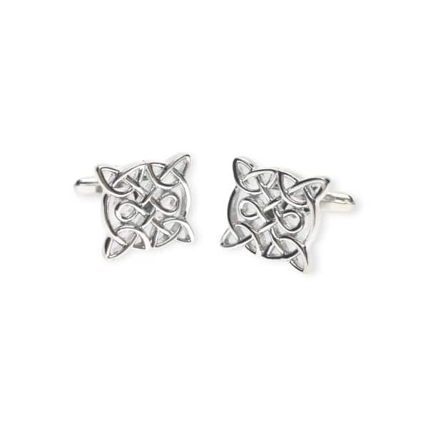 Celtic Knot Cufflinks – Square Silver Tone Design - Irish Gifts - Image 1