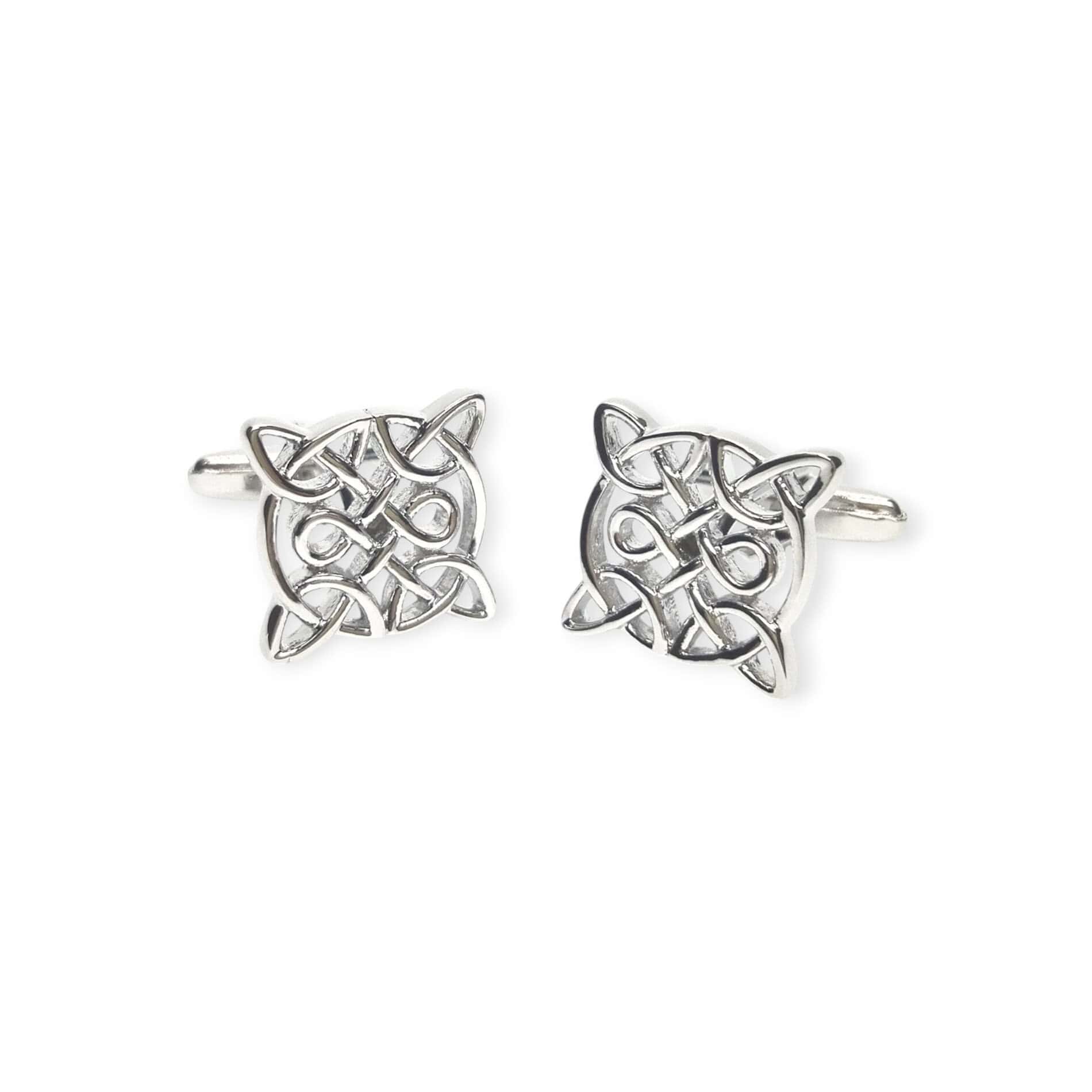 Celtic Knot Cufflinks – Square Silver Tone Design - Irish Gifts - Image 1