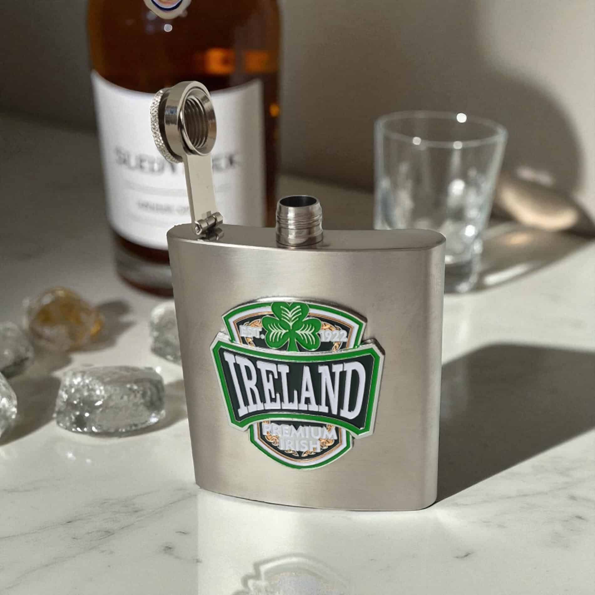 Ireland Shamrock Whiskey Flask – Stainless Steel - Irish Bar/Guinness - Image 1