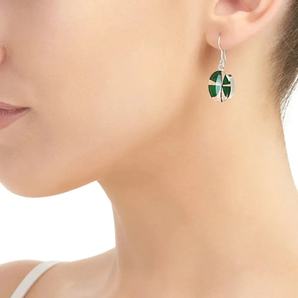 Four Leaf Clover Silver Drop Earrings – Oval Design - Irish Gifts - Image 1