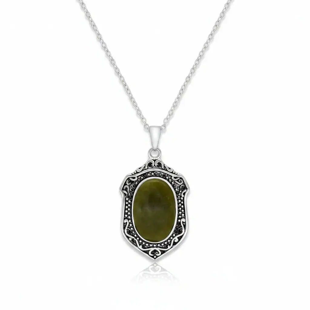Silver Reversible St. Patrick Pendant with Connemara Marble - Connemara Marble