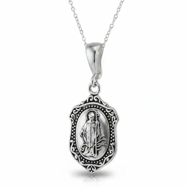 Silver Reversible St. Patrick Pendant with Connemara Marble - Connemara Marble - Image 1