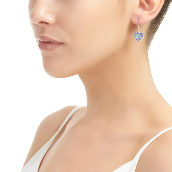 Forget-Me-Not Silver Drop Earrings – Heart Design - Irish Gifts - Image 1