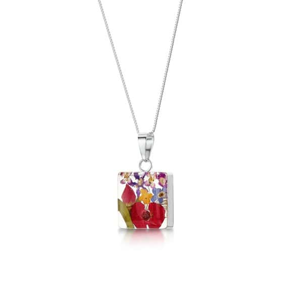 Mixed Flowers Silver Pendant - Medium Heart Design - Real Flowers - Irish Gifts
