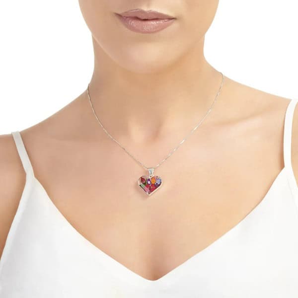 Mixed Flowers Silver Pendant - Medium Heart Design - Real Flowers - Irish Gifts - Image 1