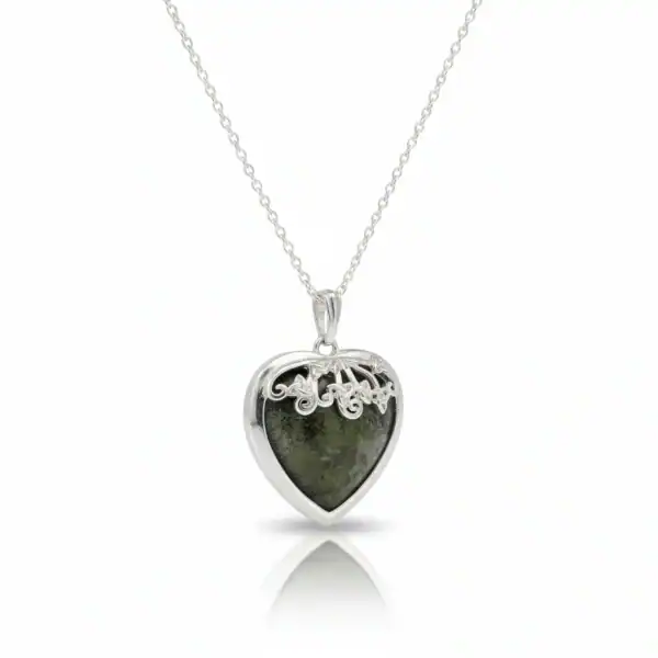 Connemara Marble Sterling Silver Heart Shaped Pendant - Connemara Marble