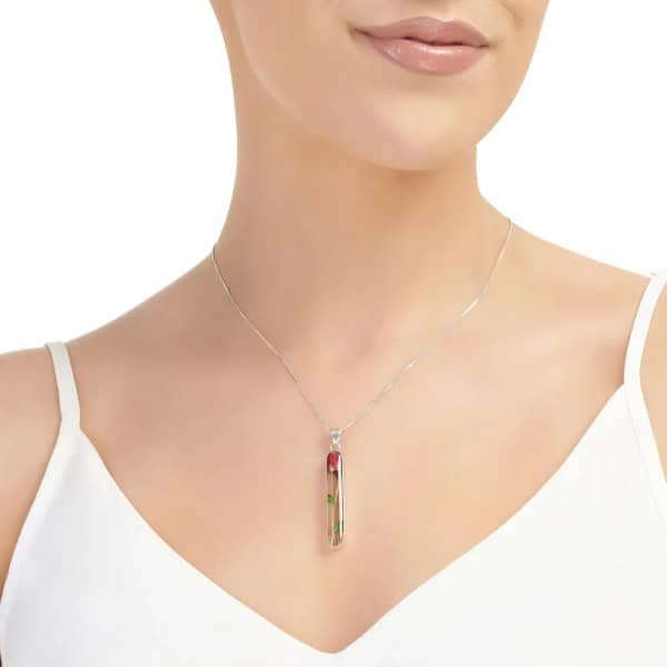 Red Rose Silver Pendant - Single Stem Rose - Real Flower - Irish Gifts - Image 1