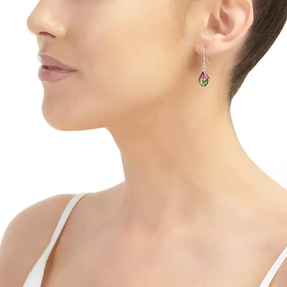 Red Rose Silver Drop Earrings – Teardrop Design - Irish Gifts - Image 1
