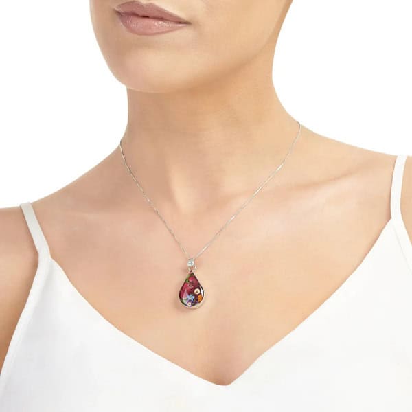 Mixed Flowers Silver Pendant - Medium Teardrop Design - Real Flowers - Irish Gifts - Image 1