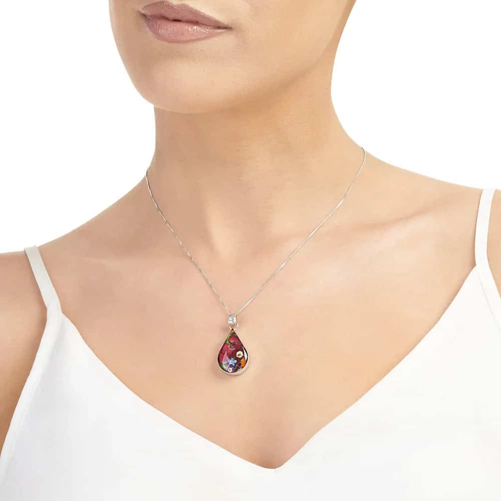 Shrieking Violet Mixed Flowers Teardrop Pendant - Real Flowers - Irish Gifts - Image 1