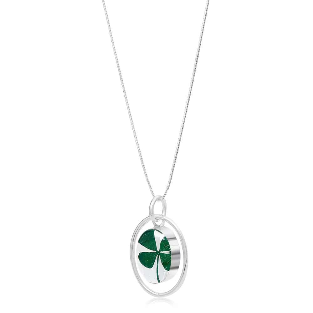 Shrieking Violet Four Leaf Clover Oval Pendant – Real Flower Silver - Irish Gifts - Image 5