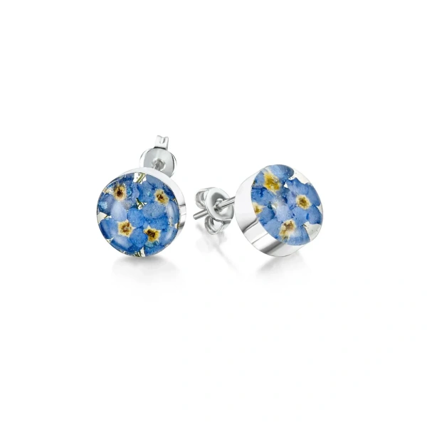 Real Flower Silver Stud Earrings - Forget-Me-Nots - Circle - Confirmation Gifts
