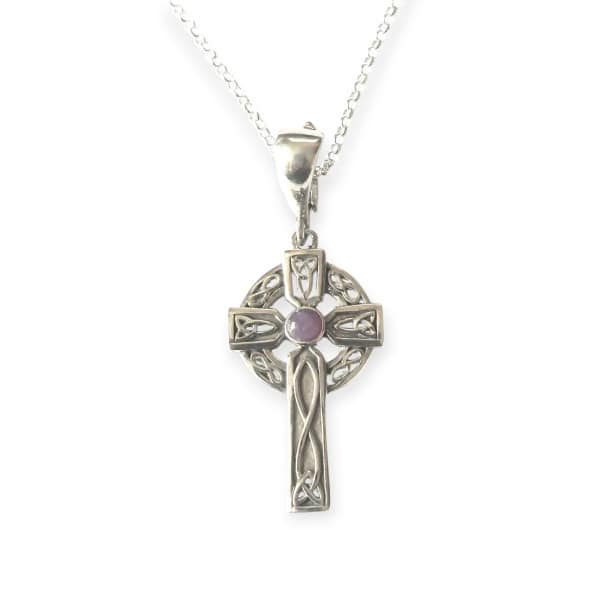 Sterling Silver Celtic Cross with Trinity and Amethyst - Communion Gifts