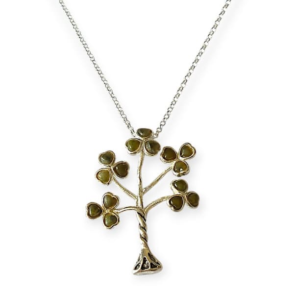 Connemara Marble Sterling Silver Shamrock Tree Pendant Necklace - Connemara Marble