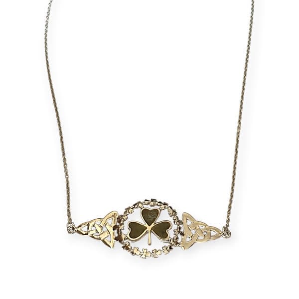 Connemara Marble Sterling Silver Shamrock Necklet - Connemara Marble