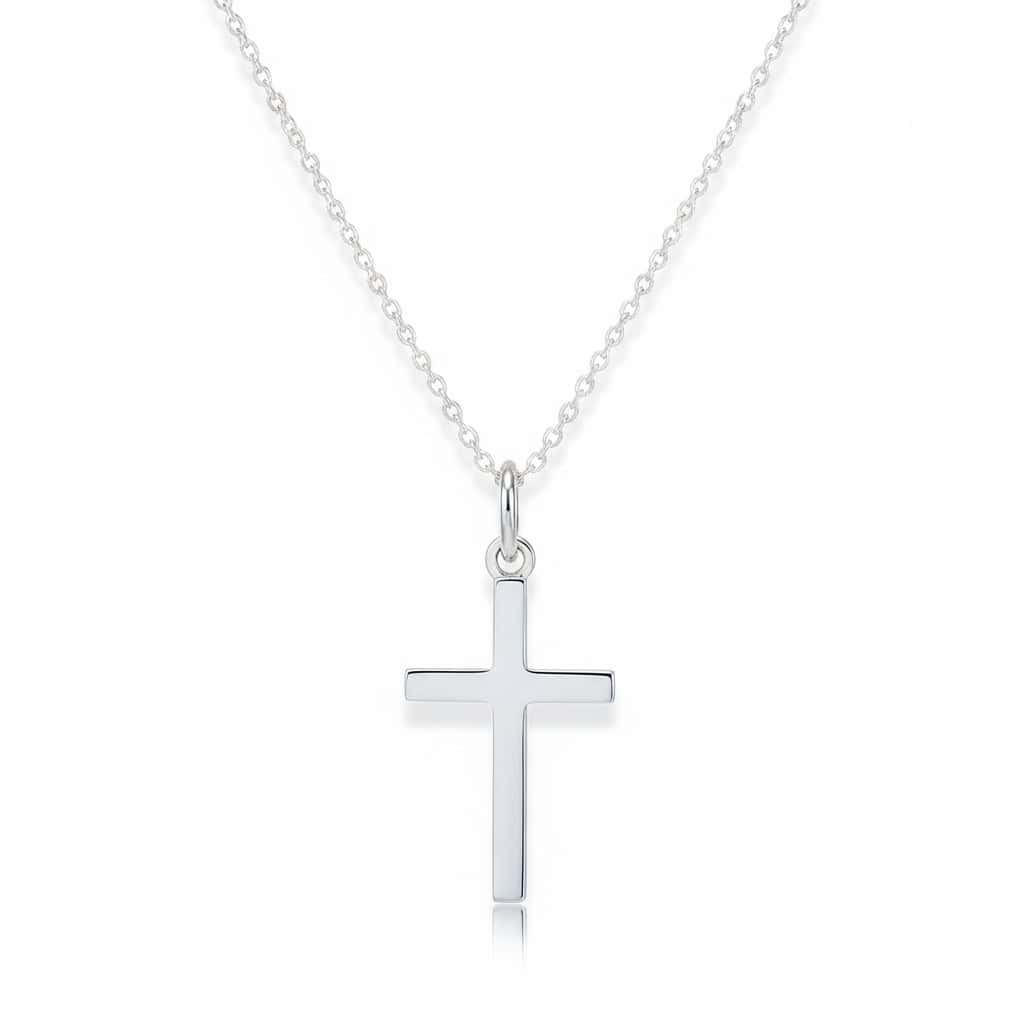 Sterling Silver Plain Cross Necklace – Classic 18” Chain - Irish Gifts