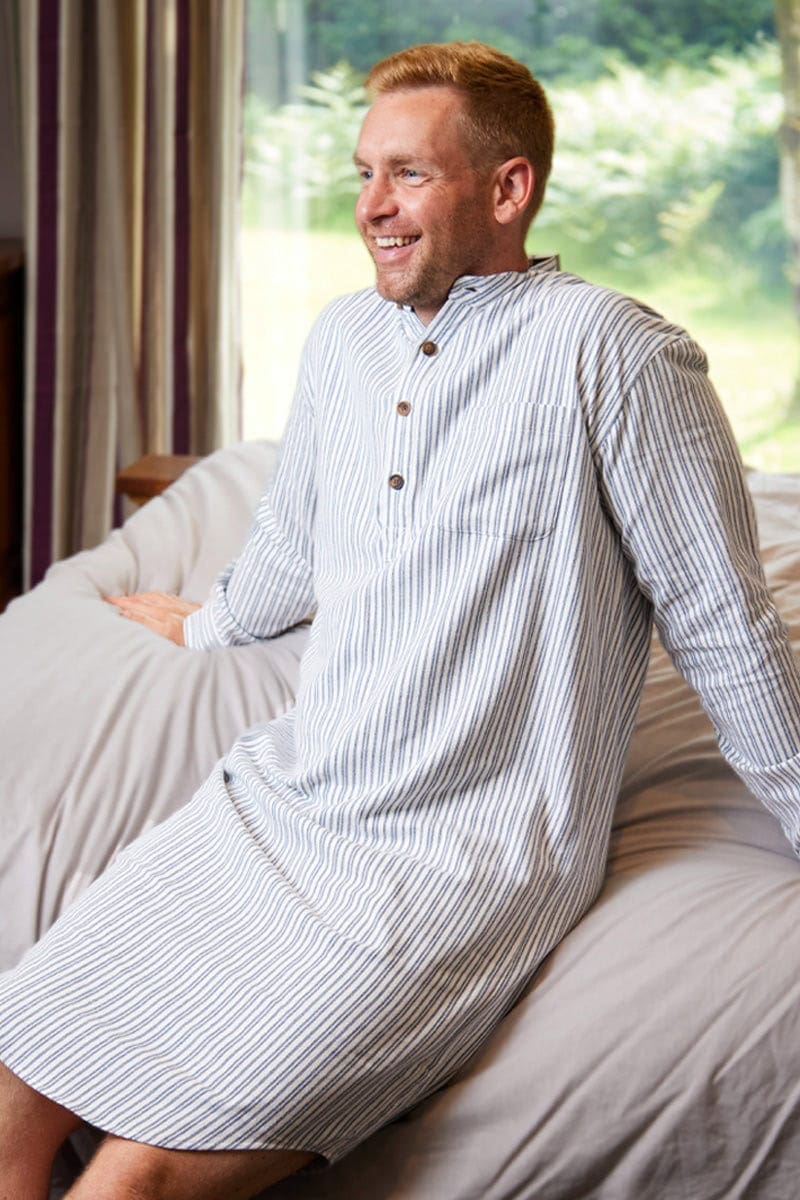Lee Valley Irish Flannel Nightshirt – Cream and Blue Stripe (Copy) - Donegal Tweed