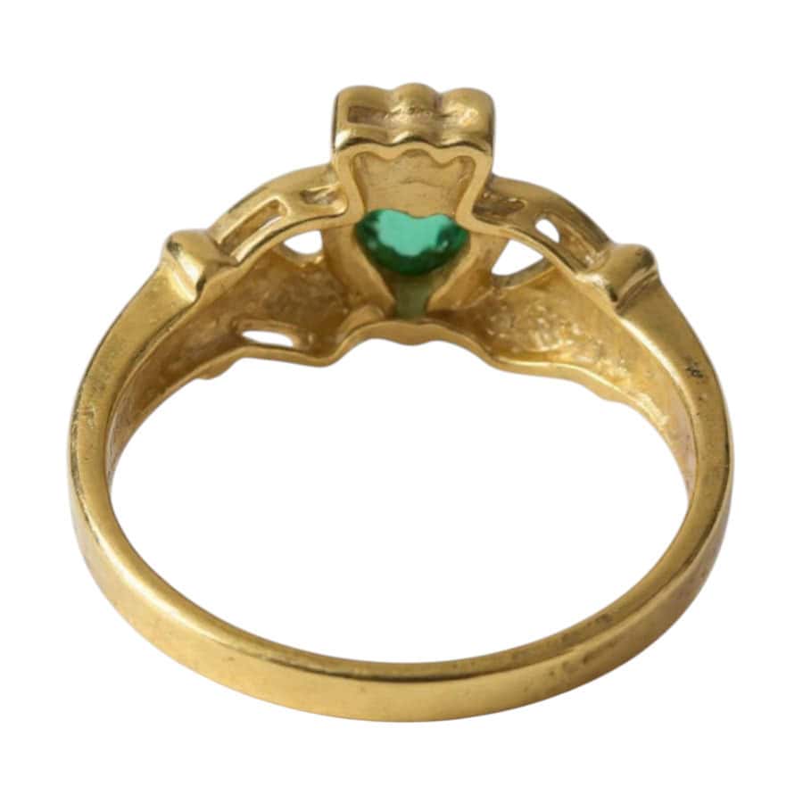 Gold Claddagh Ring - 9 Carat with Green and White CZ - Irish Jewellery - Image 6