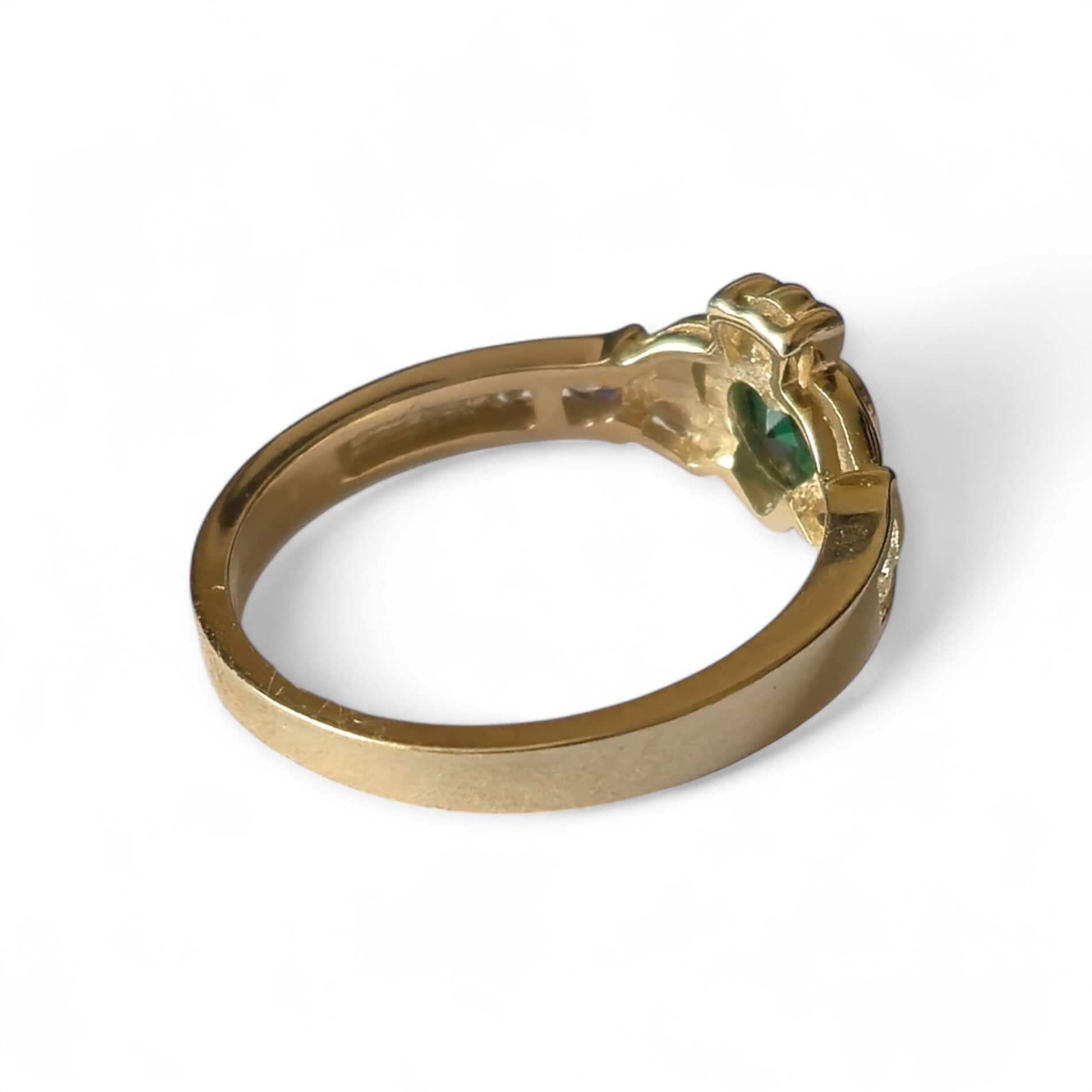 9ct Gold Small Claddagh Ring with Green CZ Heart - Irish Jewellery - Image 2