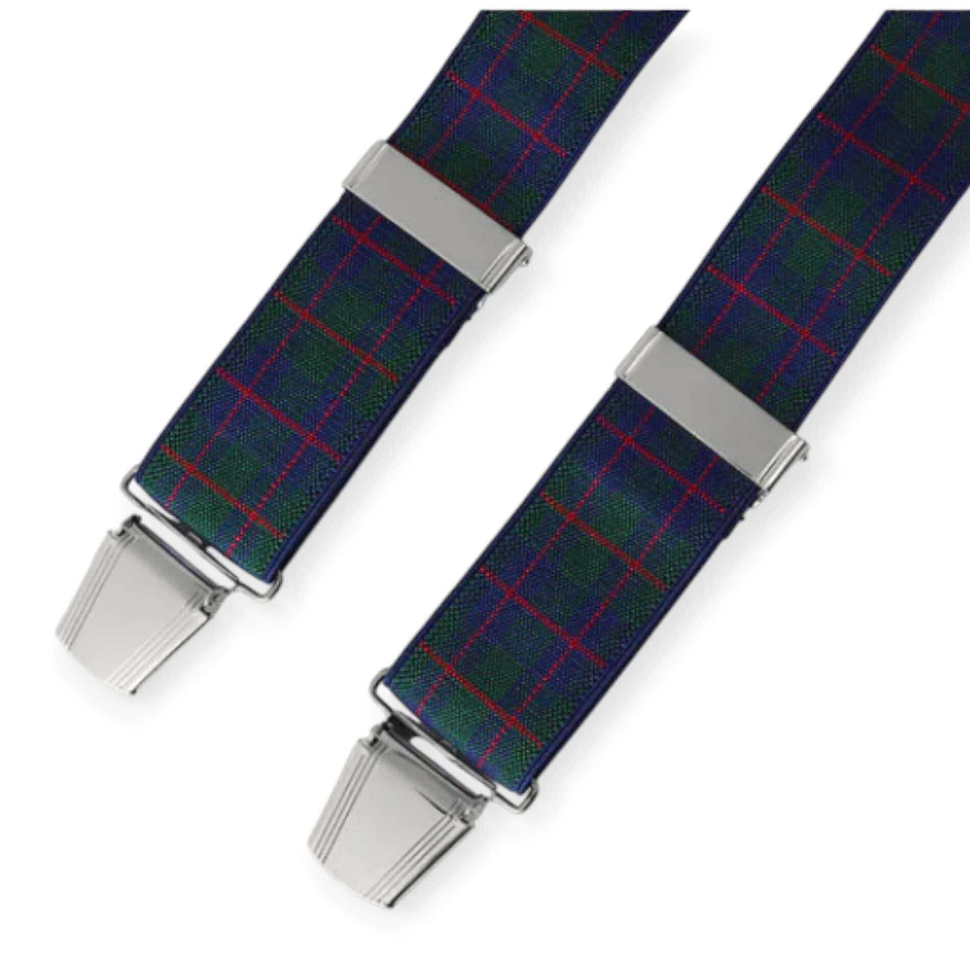Green & Navy Tartan Trouser Braces – Adjustable Clip-On Suspenders for Men & Women - Grandfather Shirts