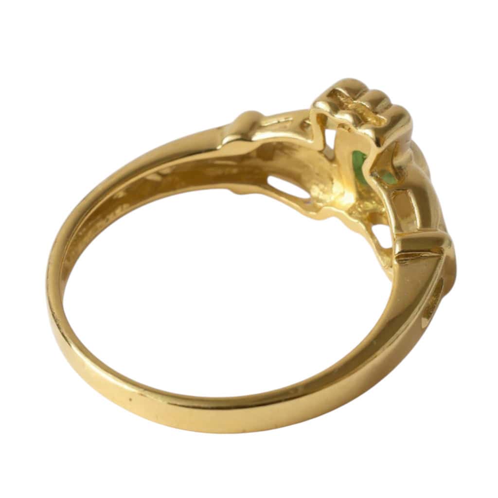 9ct Gold Claddagh Ring with Green CZ Heart and White CZ Accents - Irish Jewellery - Image 5