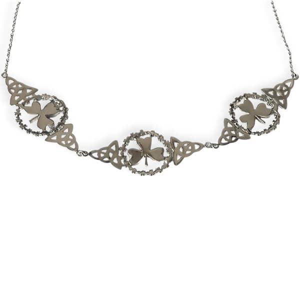 Connemara Marble Sterling Silver Triple Shamrock Necklet - Connemara Marble - Image 1