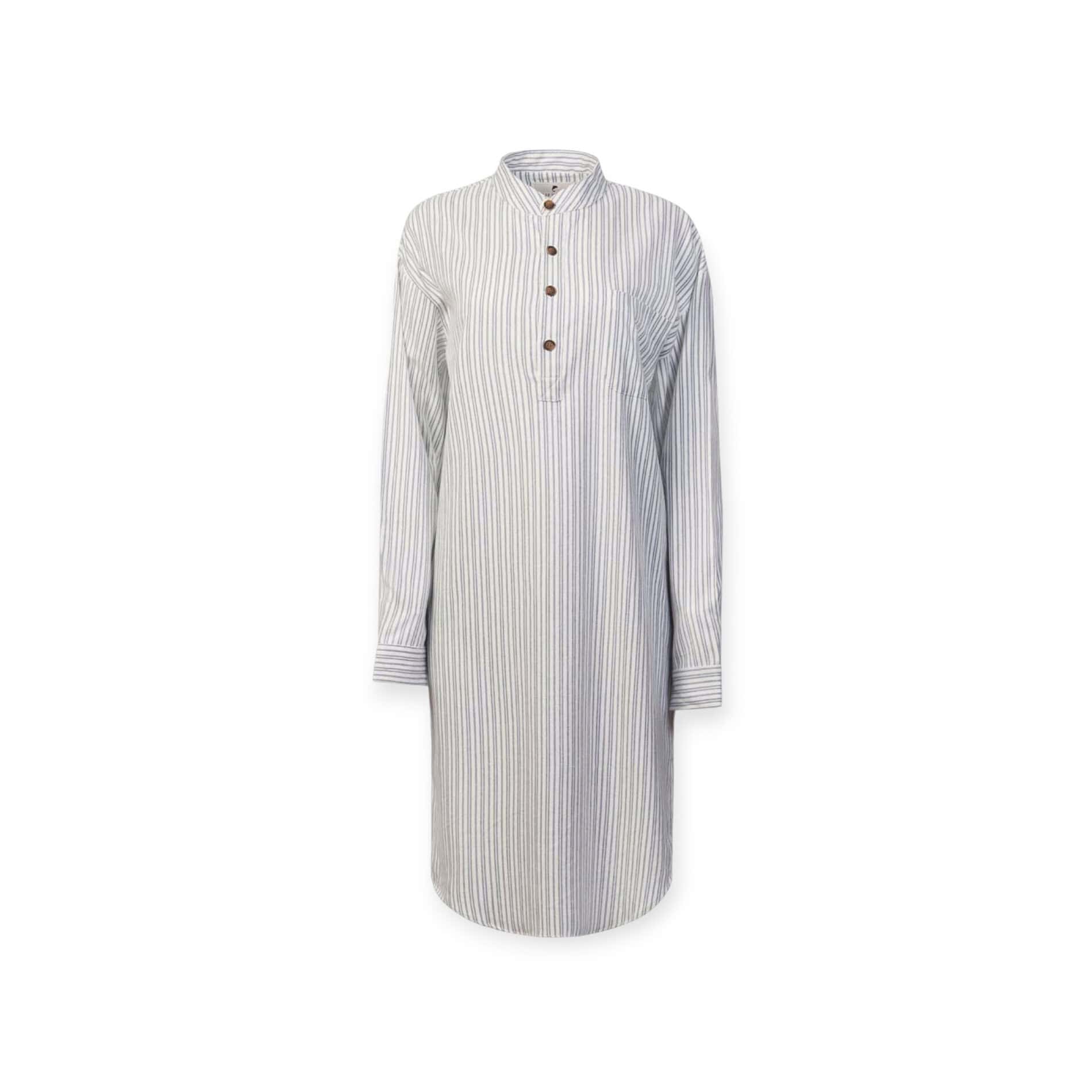Lee Valley Irish Flannel Nightshirt – Cream and Blue Stripe - Grandfather Shirts - Image 2