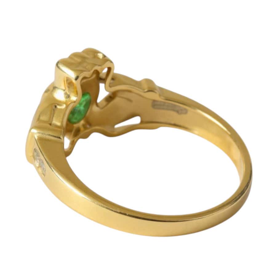 Gold Claddagh Ring - 9 Carat with Green and White CZ - Irish Jewellery - Image 3