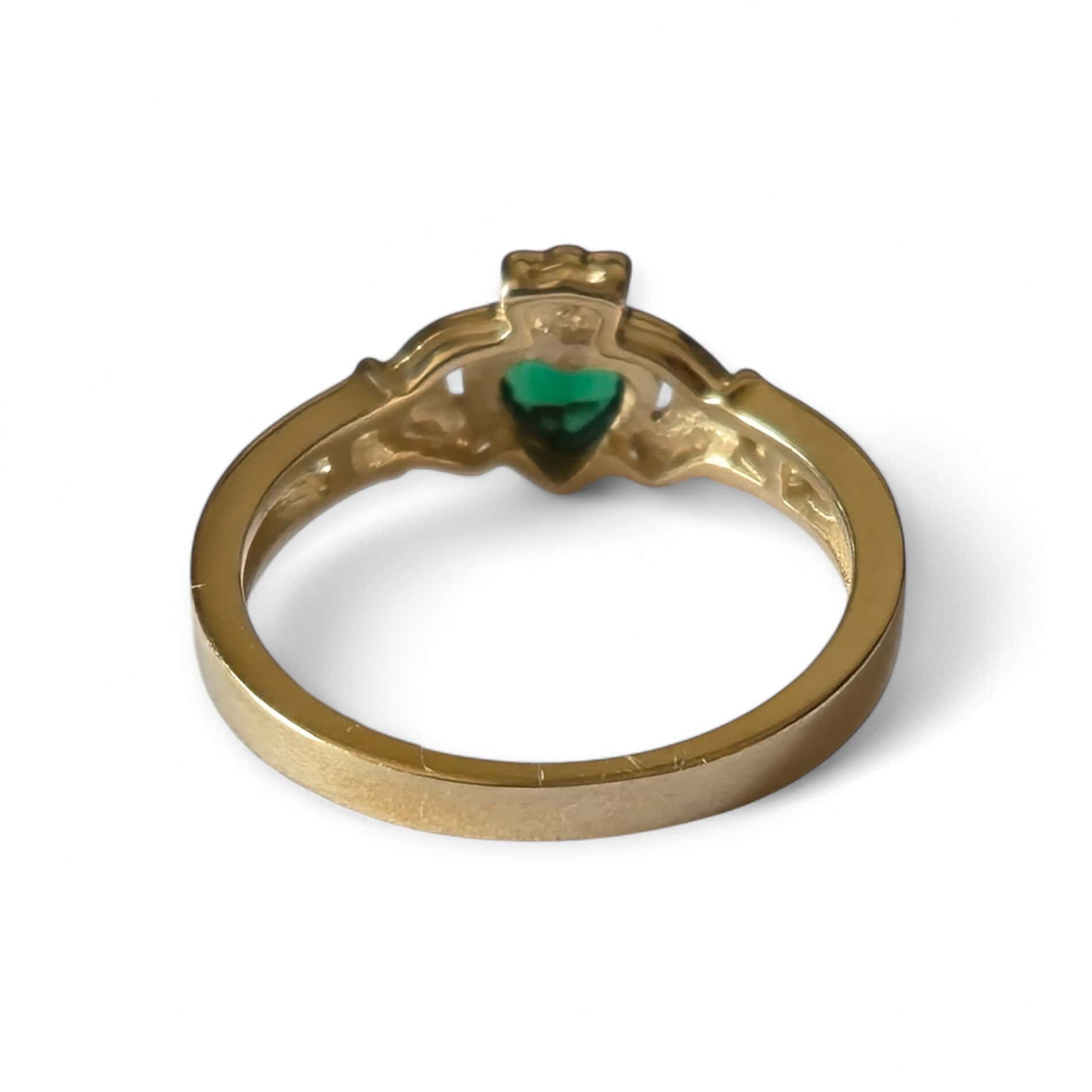 9ct Gold Small Claddagh Ring with Green CZ Heart - Irish Jewellery - Image 3