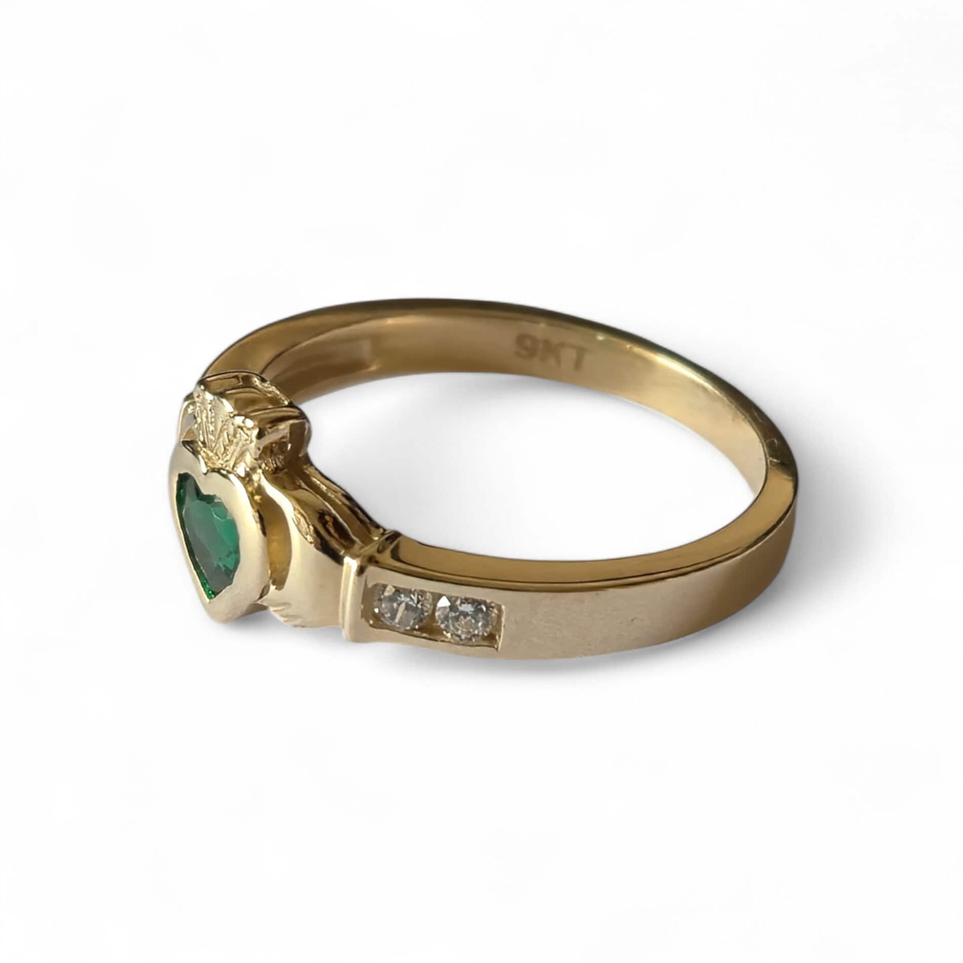9ct Gold Small Claddagh Ring with Green CZ Heart - Irish Jewellery - Image 5
