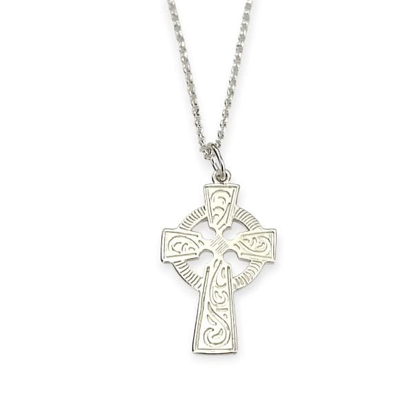 Sterling Silver Celtic Cross with Engraved Knots - Irish Gifts