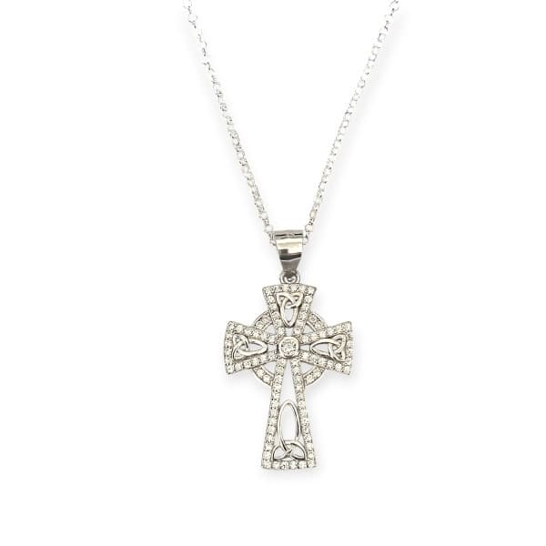 Sterling Silver Celtic Cross with White CZ Stones - Irish Gifts - Image 3