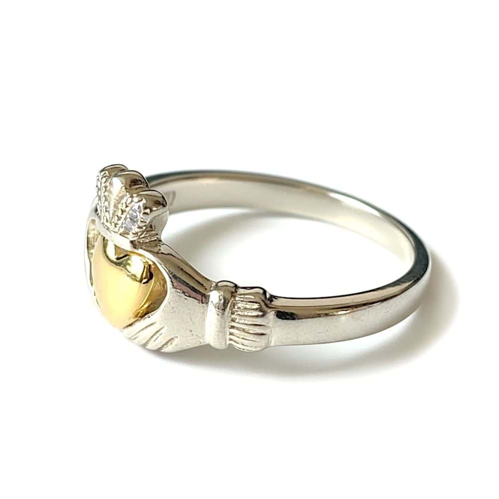 Sterling Silver & 9ct Gold Heart Claddagh Ring - Irish Jewellery - Image 1