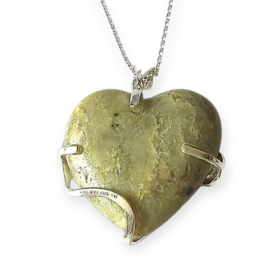 Large Shamrock Pendant in Sterling Silver Connemara Marble Heart - Connemara Marble - Image 1
