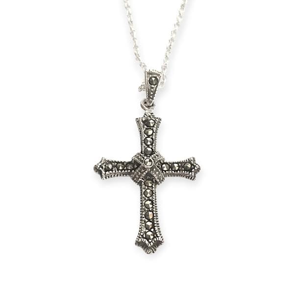 Silver Cross with Marcasite Detail - Irish Gifts