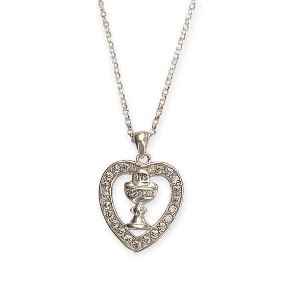 Silver First Communion Necklace - White CZ - Irish Gifts