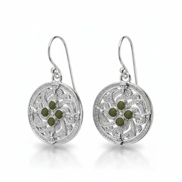 Silver-Plated Connemara Marble Round Drop Earrings - Connemara Marble
