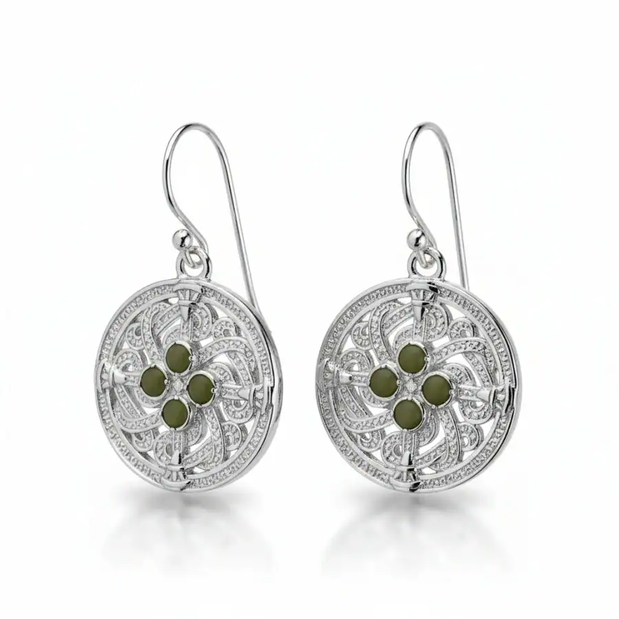 Silver-Plated Connemara Marble Round Drop Earrings - Connemara Marble