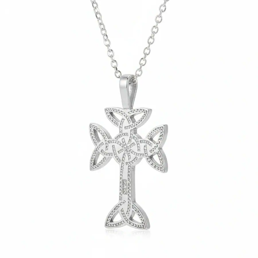 Sterling Silver Trinity Knot Celtic Cross Necklace – Made in Ireland - Irish Gifts - Image 2