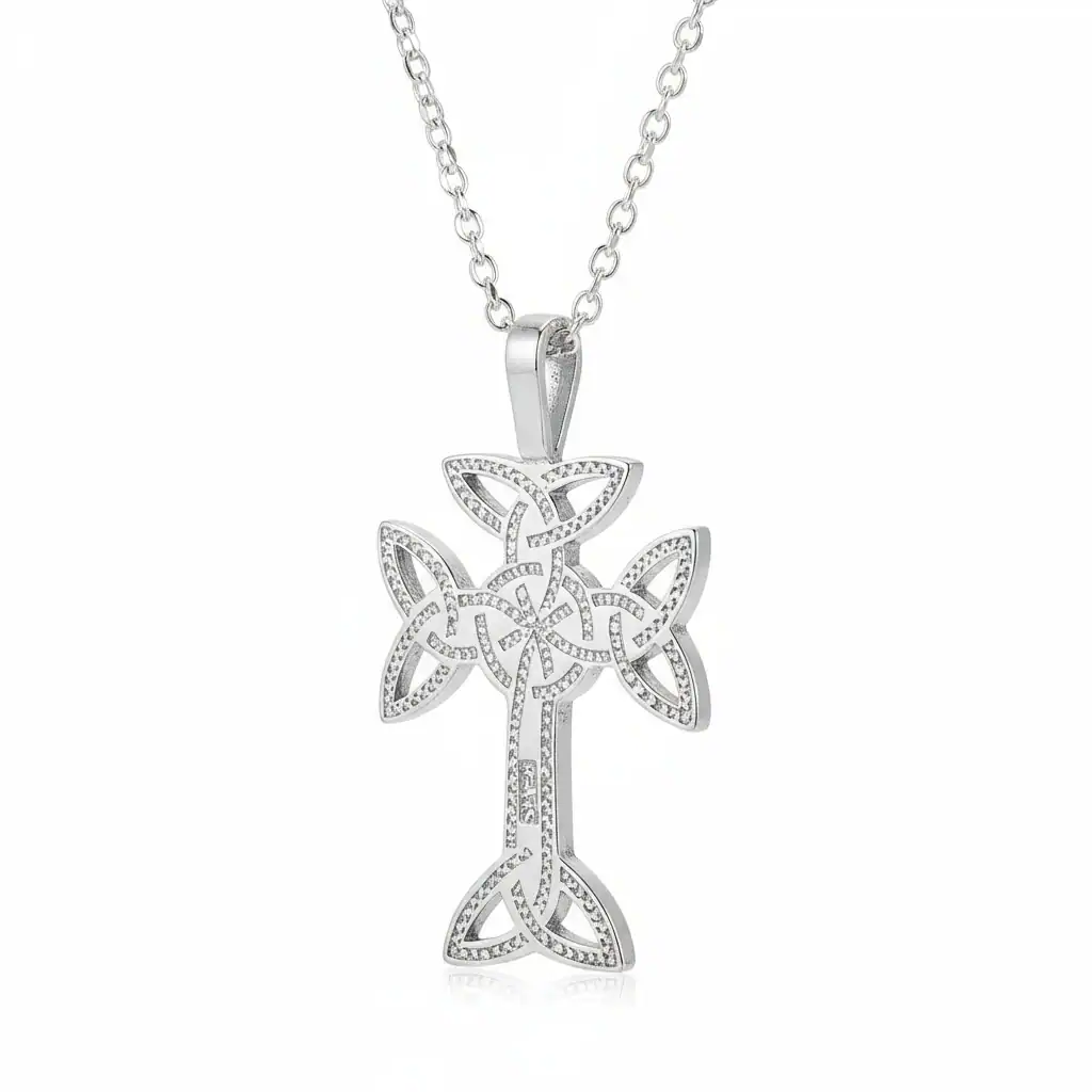 Sterling Silver Trinity Knot Celtic Cross Necklace – Made in Ireland - Irish Gifts - Image 2