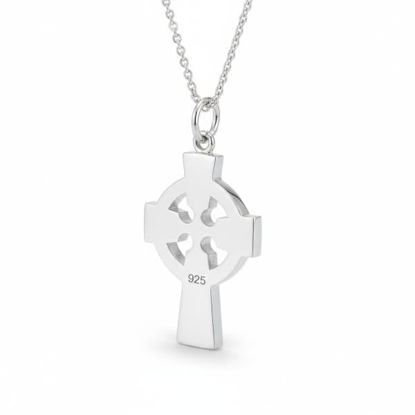 Sterling Silver Celtic Cross Necklace with Engraved Knots – 18” - Irish Gifts - Image 1