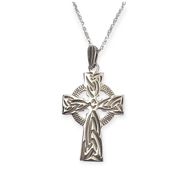 Sterling Silver Celtic Cross with Engraved Trinity - Irish Gifts