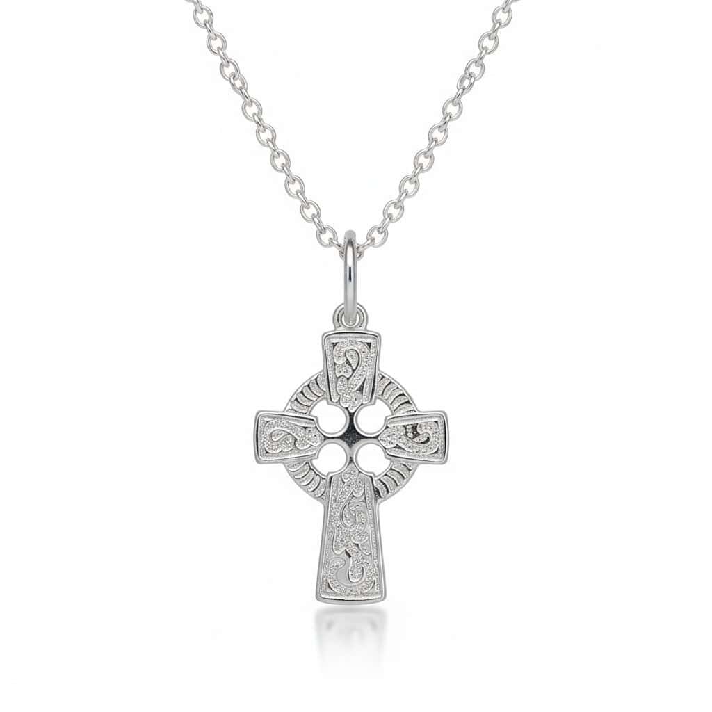 Sterling Silver Child’s Celtic Cross Necklace – 18” Chain - Irish Gifts