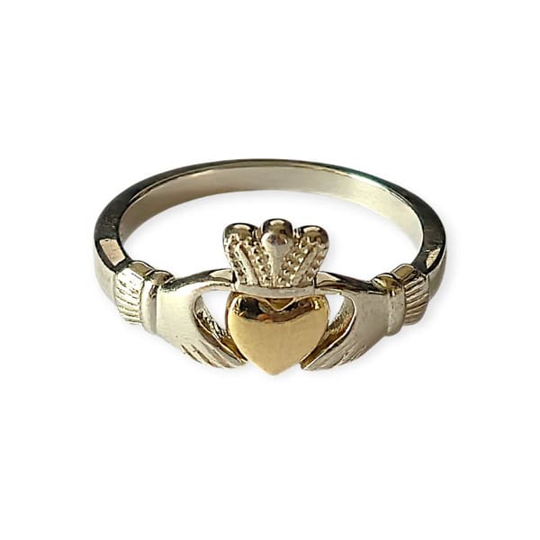 Sterling Silver Claddagh Ring with Solid Gold Heart - Irish Jewellery - Image 1