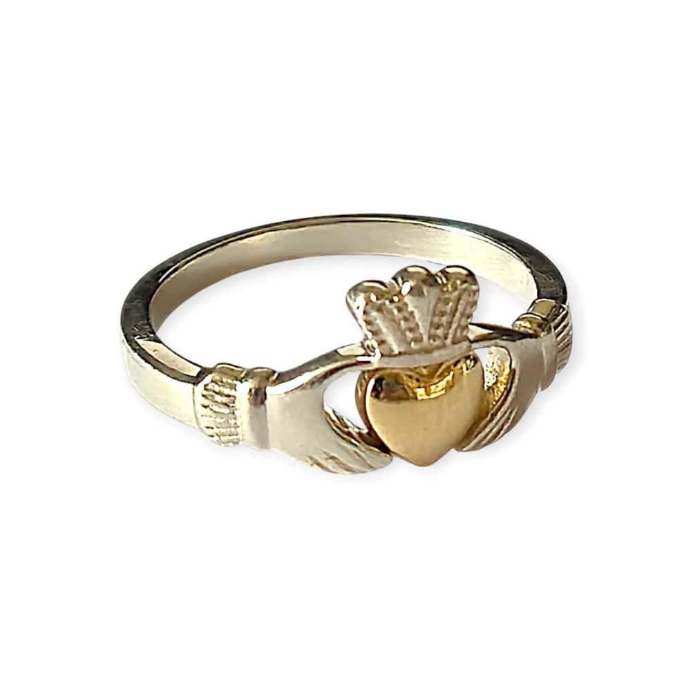 Sterling Silver & 9ct Gold Heart Claddagh Ring - Irish Jewellery - Image 2