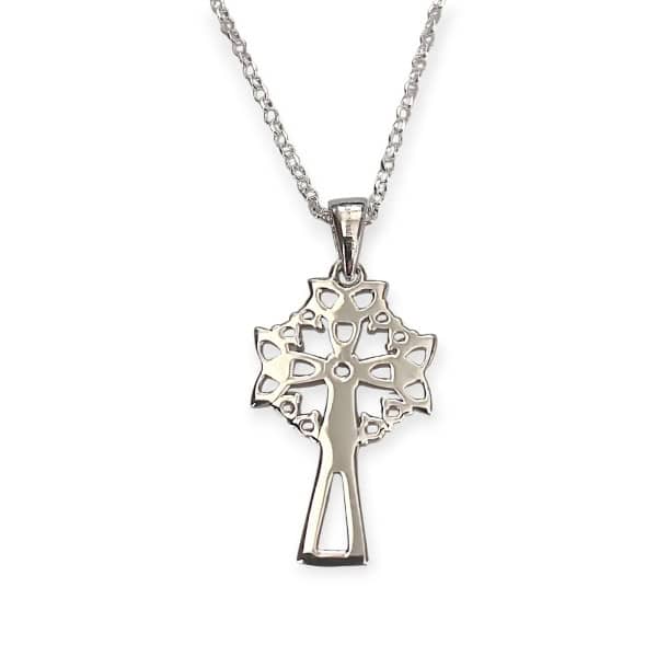 Silver Celtic Cross with Trinity Green and White Stones - Irish Gifts - Image 1