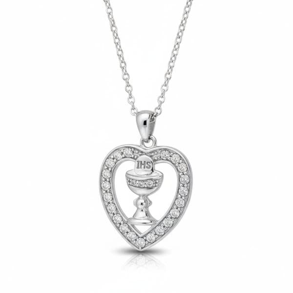 Sterling Silver First Communion Necklace with White CZ Stones - Irish Gifts