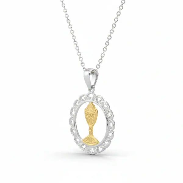 Silver First Communion Medal with Gold-Plated Chalice – 18” Chain - Irish Gifts