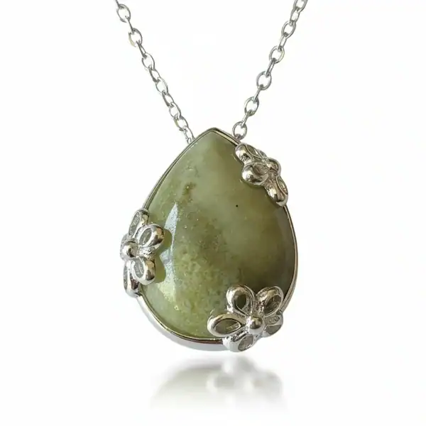 Sterling Silver Pear-Shaped Connemara Marble Pendant – 18” Chain - Connemara Marble