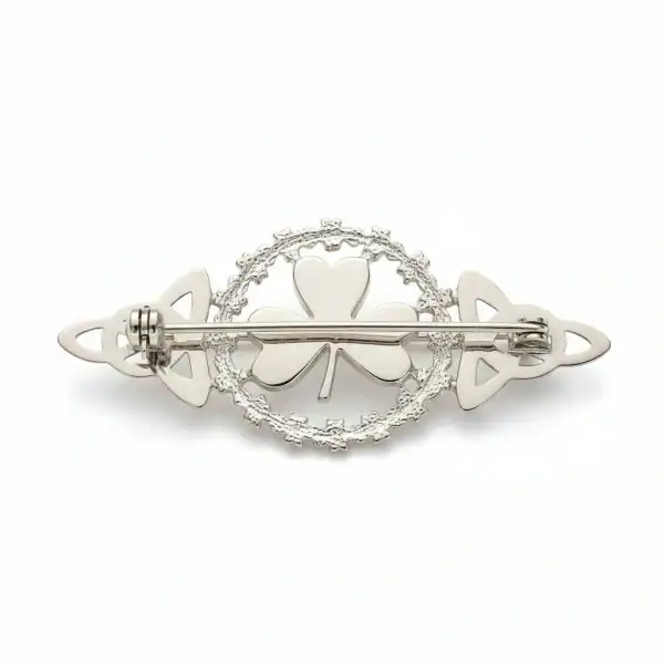 Sterling Silver Connemara Marble Shamrock Brooch – Irish Made - Connemara Marble - Image 1